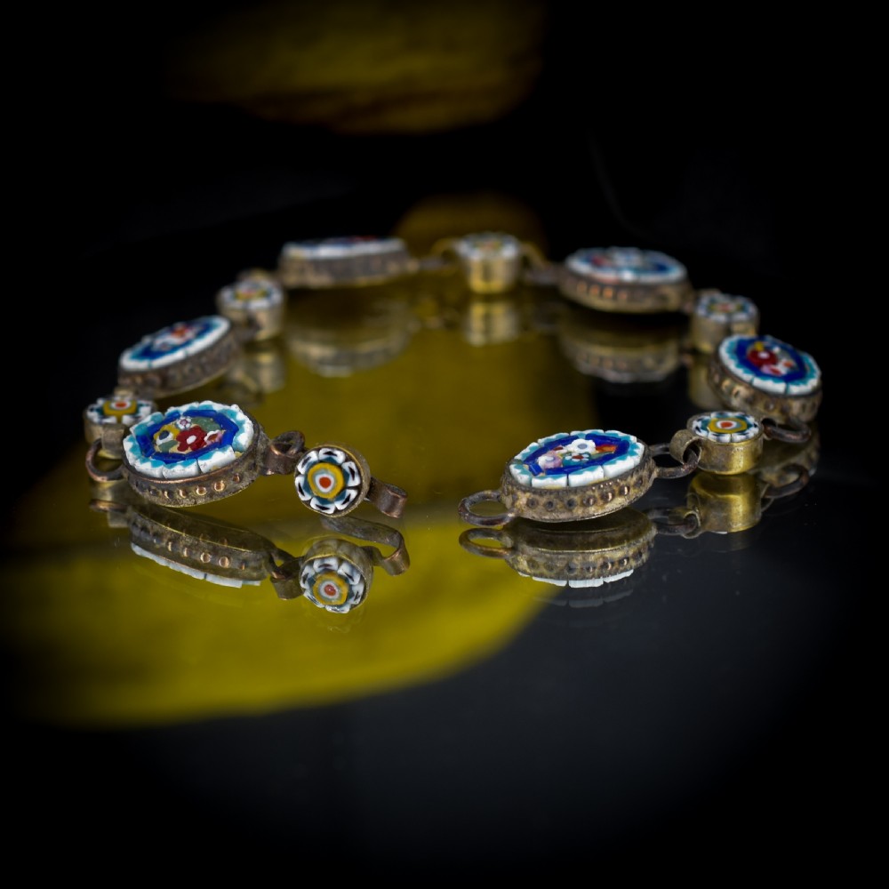 Antique Victorian Micro Mosaic Floral Bracelet View X