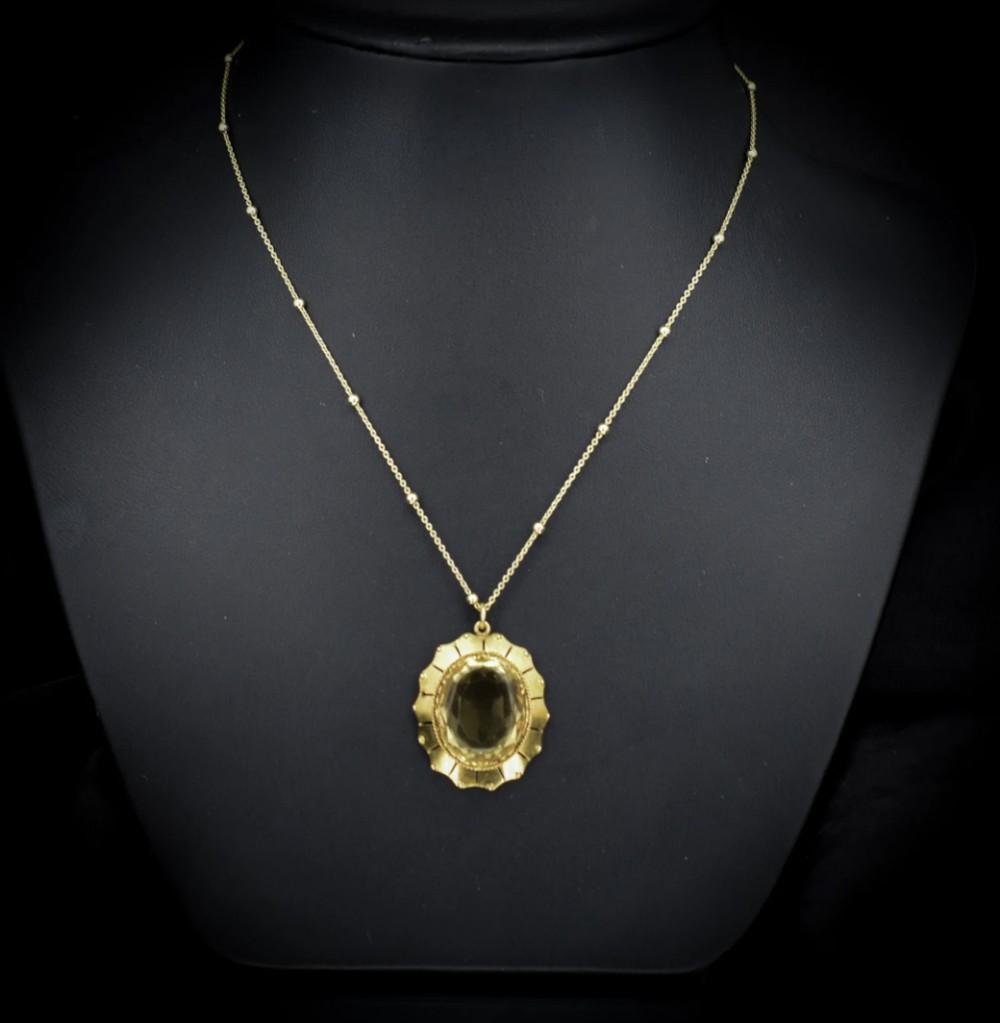 Antique Victorian Citrine Oval 15ct 15k Yellow Gold Pendant and Chain Necklace
