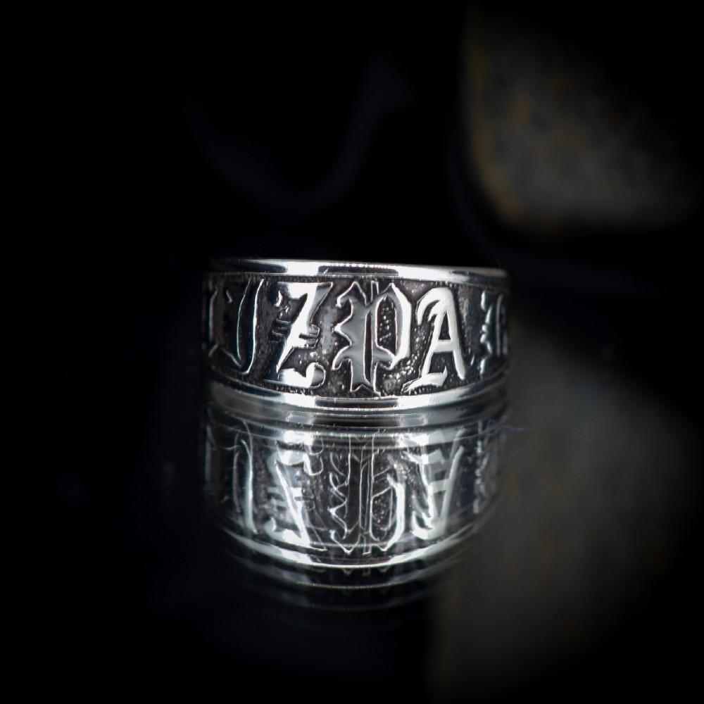 Antique Mizpah Sterling Silver Chunky Band Ring View V