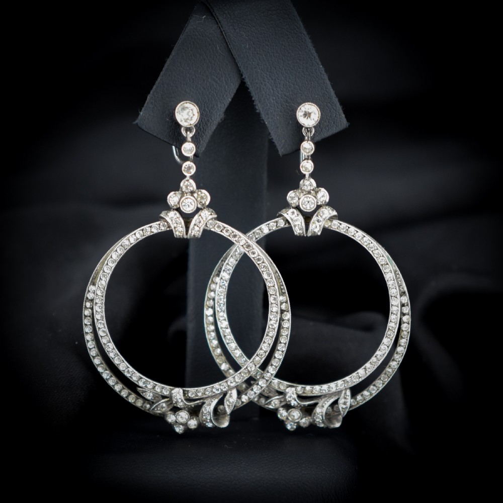 Art Deco Paste Sterling Silver Hoop 'Hoops' Drop Dangle Screw Back Earrings