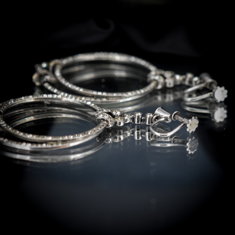 Art Deco Paste Sterling Silver Hoop 'Hoops' Drop Dangle Screw Back Earrings View VII