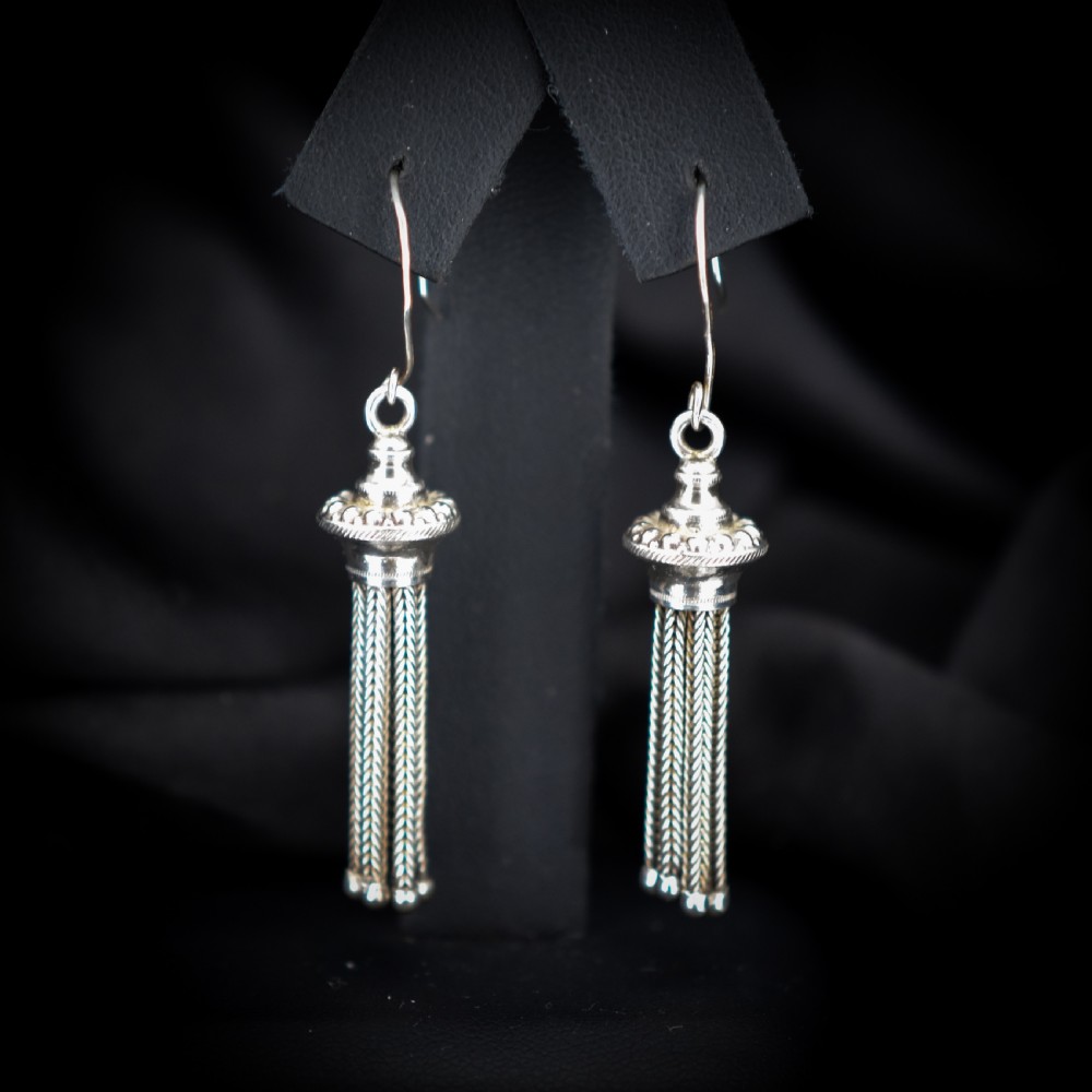 Antique Victorian Silver Tassel Drop Dangle Earrings