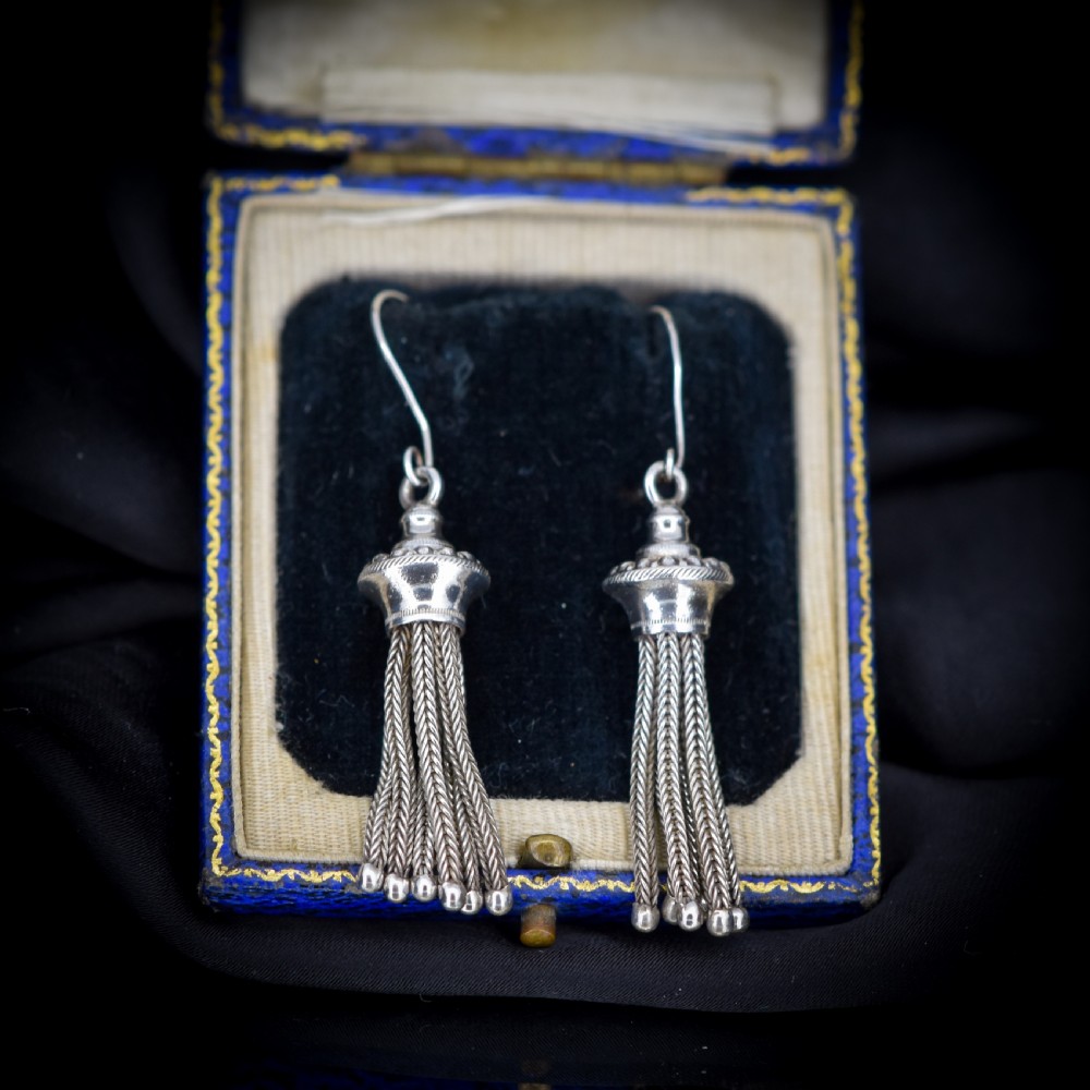 Antique Victorian Silver Tassel Drop Dangle Earrings View III