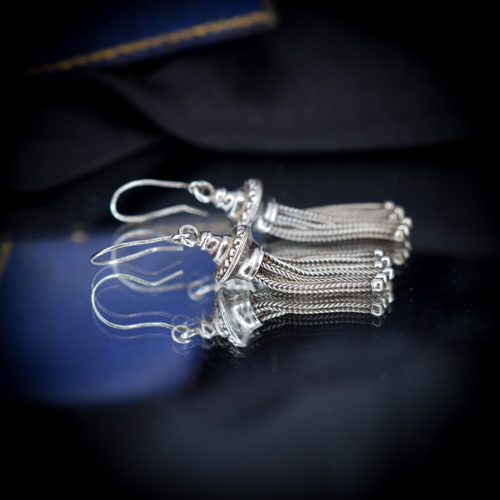 Antique Victorian Silver Tassel Drop Dangle Earrings View IV