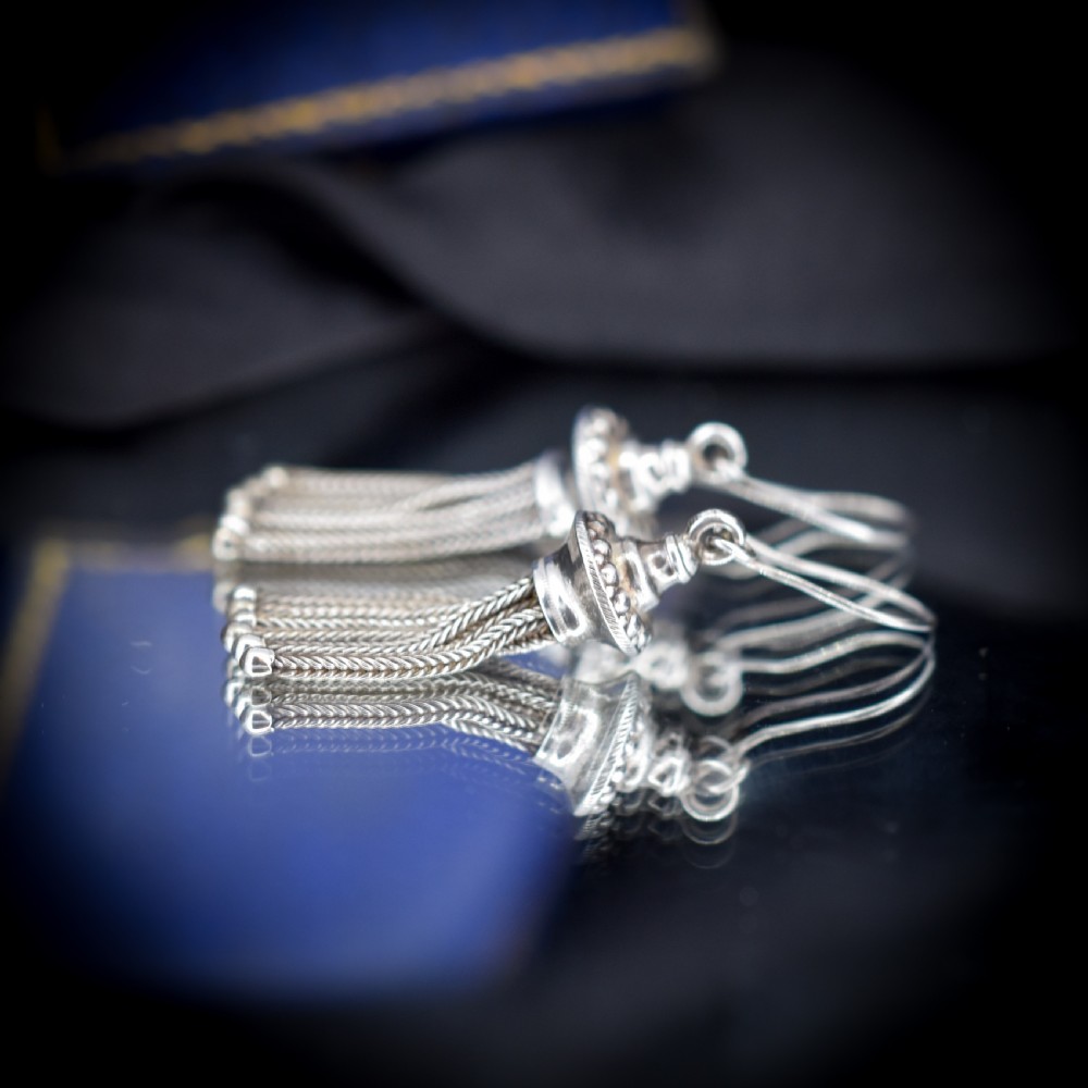 Antique Victorian Silver Tassel Drop Dangle Earrings View VII