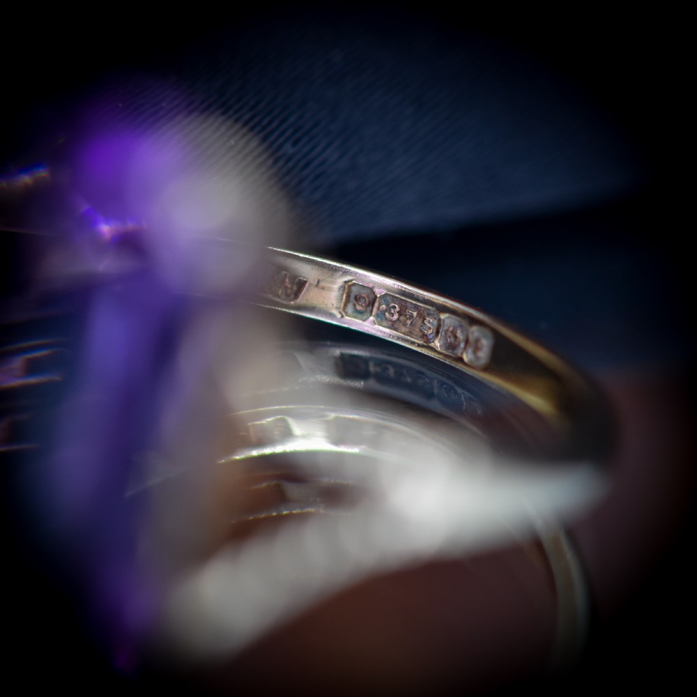 Vintage Rectangular Cut Large Amethyst Solitaire Gold Cocktail Ring View X