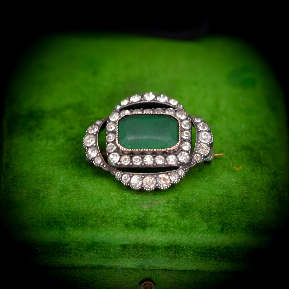 Antique Green Paste Sterling Silver Brooch Pin | Victorian