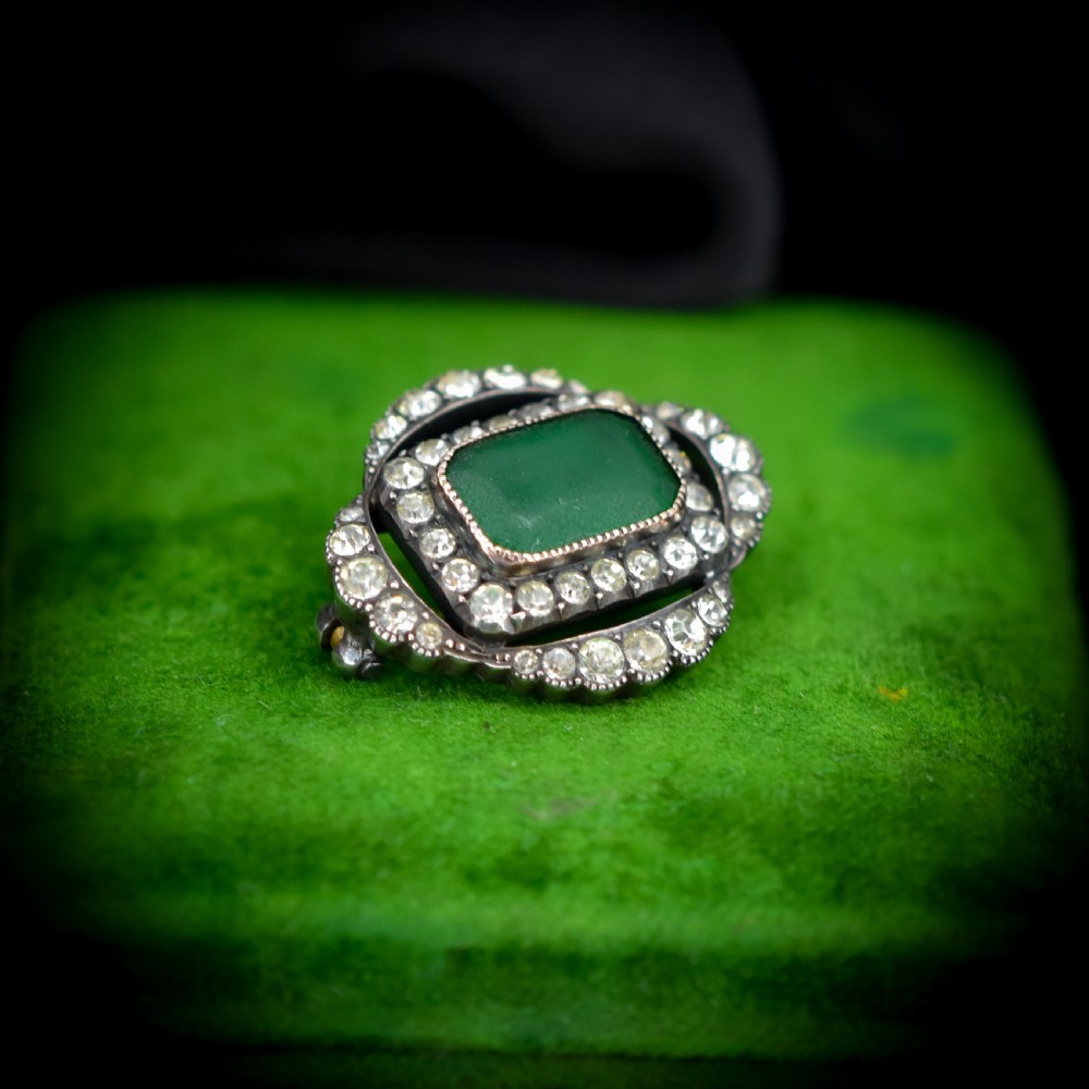 Antique Green Paste Sterling Silver Brooch Pin | Victorian View III