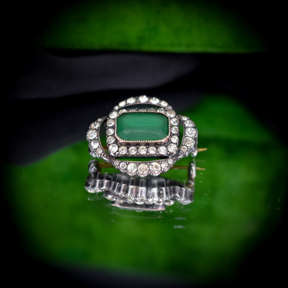 Antique Green Paste Sterling Silver Brooch Pin | Victorian View V
