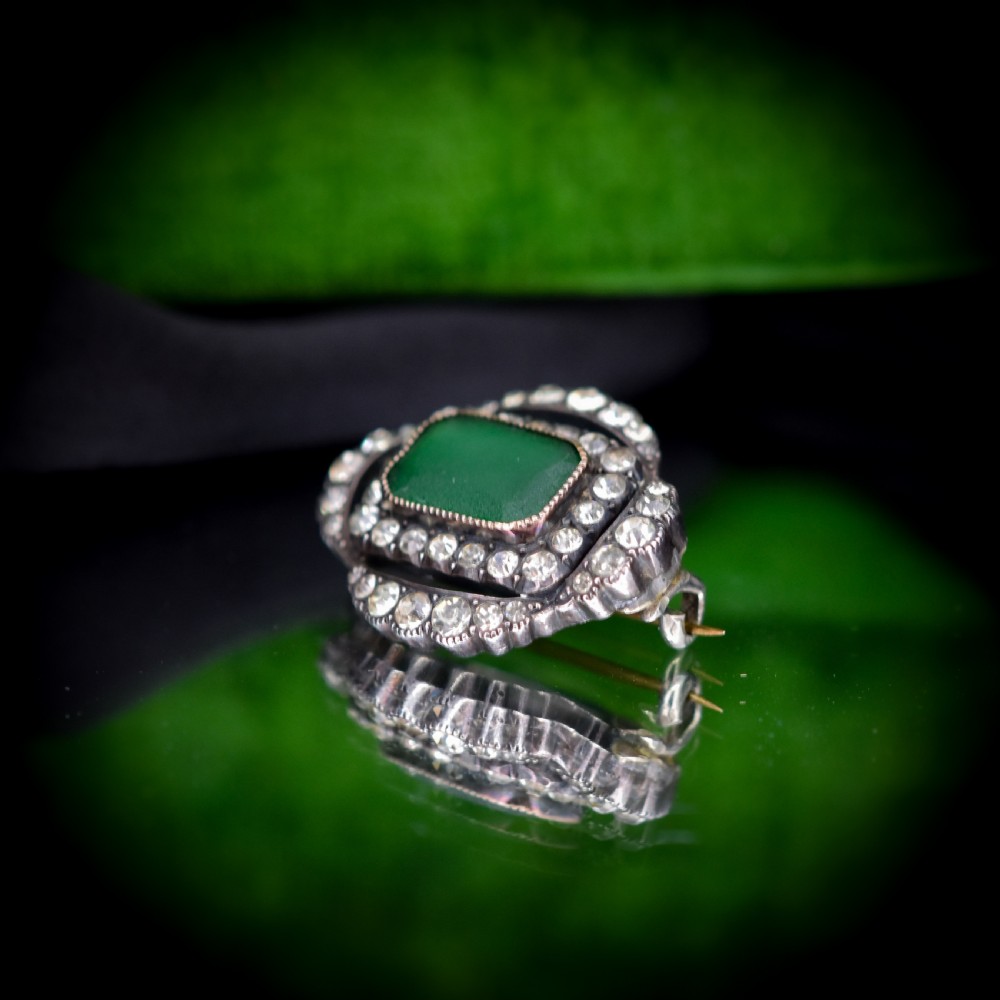Antique Green Paste Sterling Silver Brooch Pin | Victorian View VI