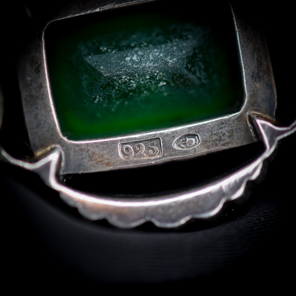 Antique Green Paste Sterling Silver Brooch Pin | Victorian View VII