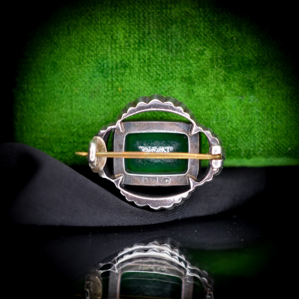Antique Green Paste Sterling Silver Brooch Pin | Victorian View IX