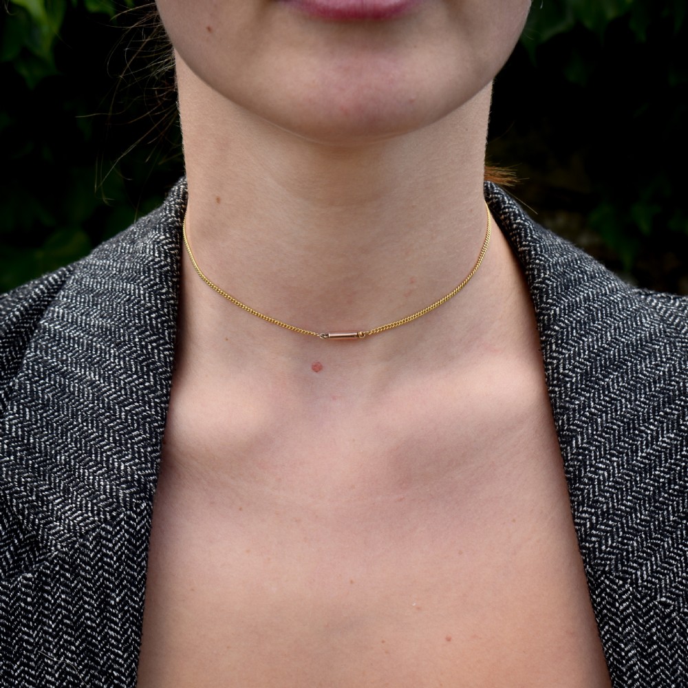 Antique Victorian Short Curb Gold Chain Necklace with Barrel Clasp | 13