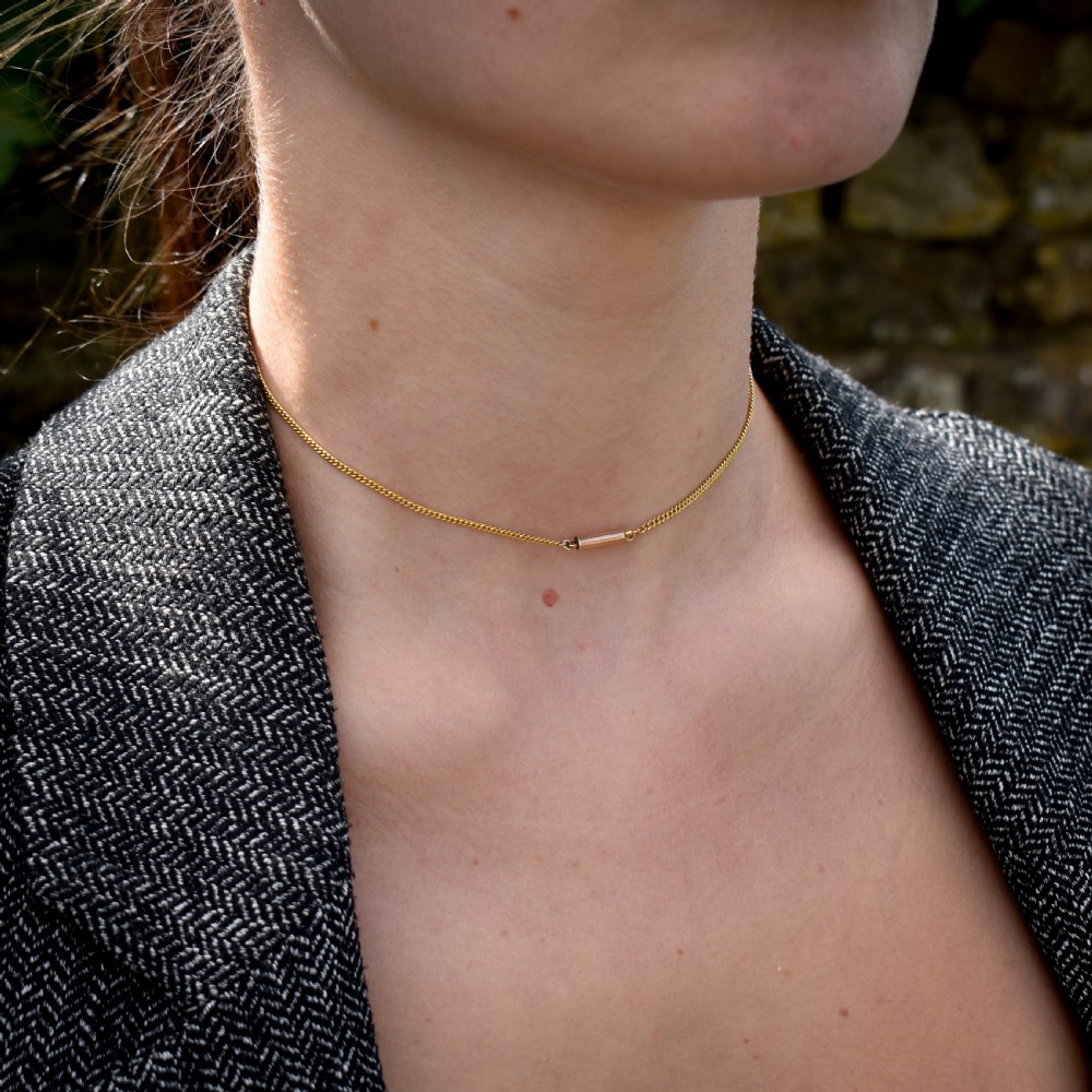 Antique Victorian Short Curb Gold Chain Necklace with Barrel Clasp | 13