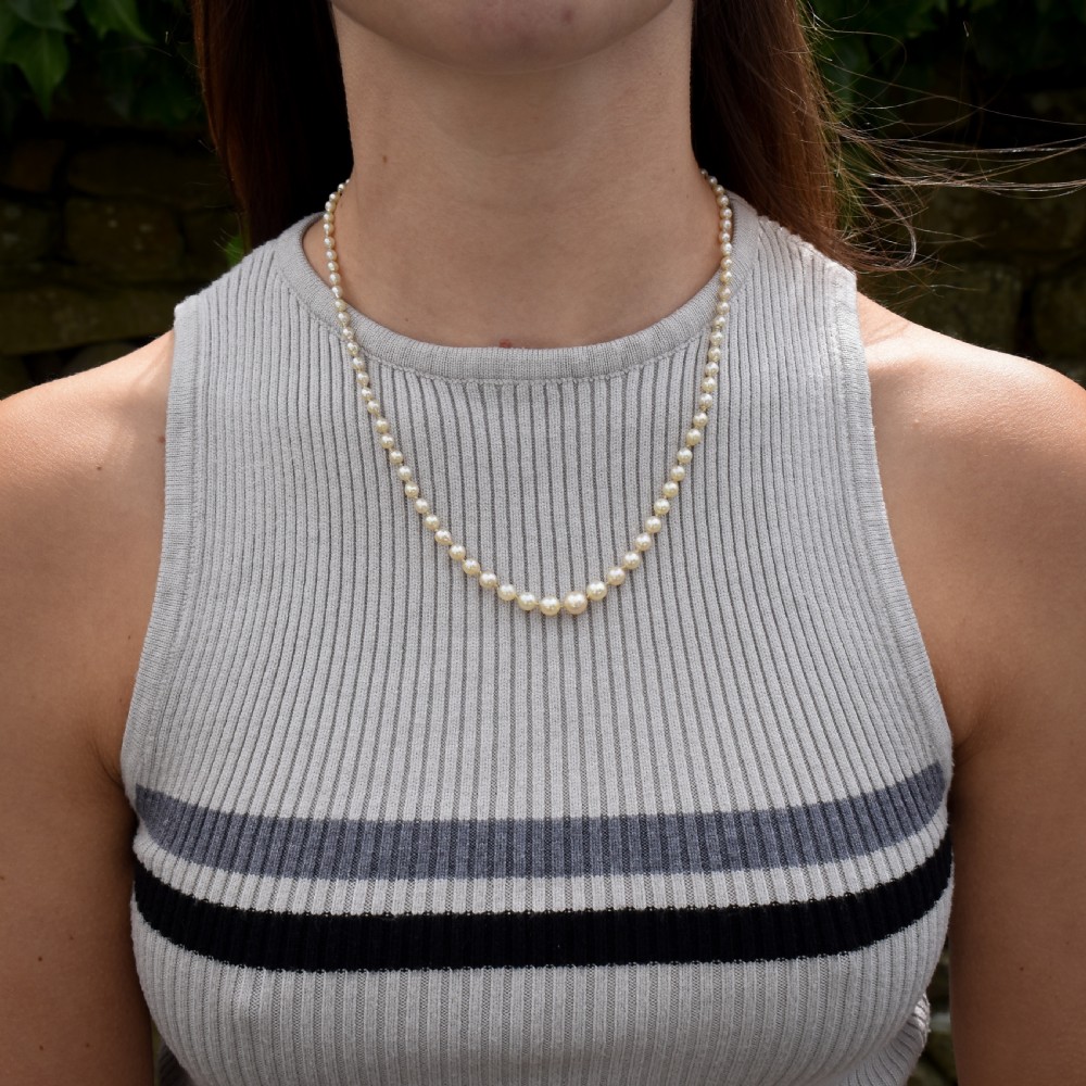 Antique Natural Pearl Diamond 18ct Gold Strand Necklace View VI