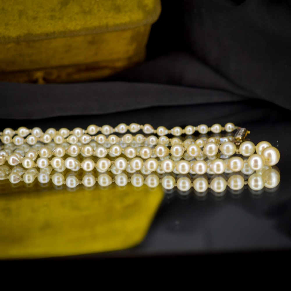Antique Natural Pearl Diamond 18ct Gold Strand Necklace View VIII