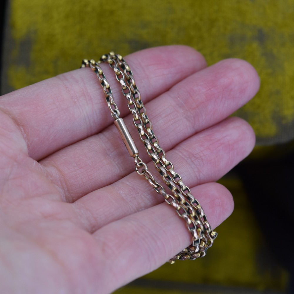 Antique Victorian Short Rolled Gold Belcher Chain Necklace | 17.5