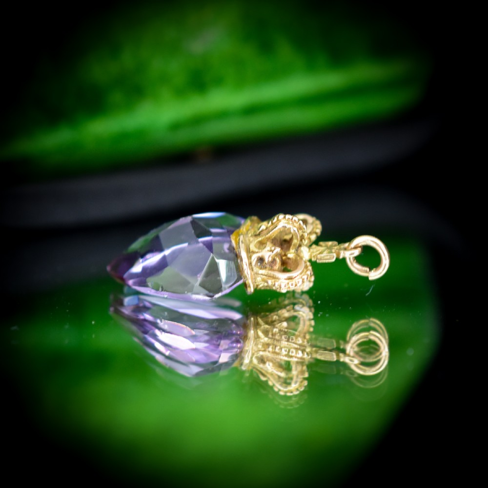 Vintage Amethyst Heart Crown Gold Charm Pendant View V