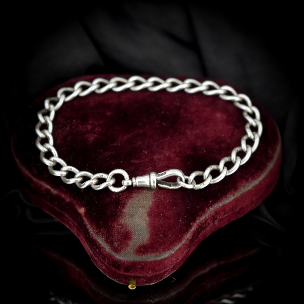 Antique Curb Sterling Silver Bracelet with Dog Clip 8
