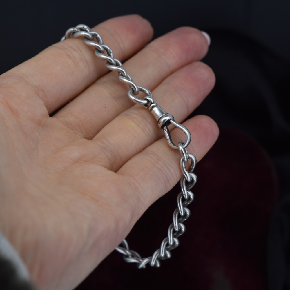 Antique Curb Sterling Silver Bracelet with Dog Clip 8