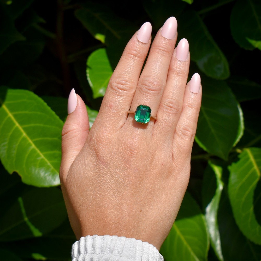 Art Deco Emerald Doublet Solitaire White Gold Ring View II