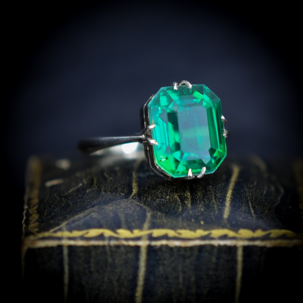 Art Deco Emerald Doublet Solitaire White Gold Ring View III