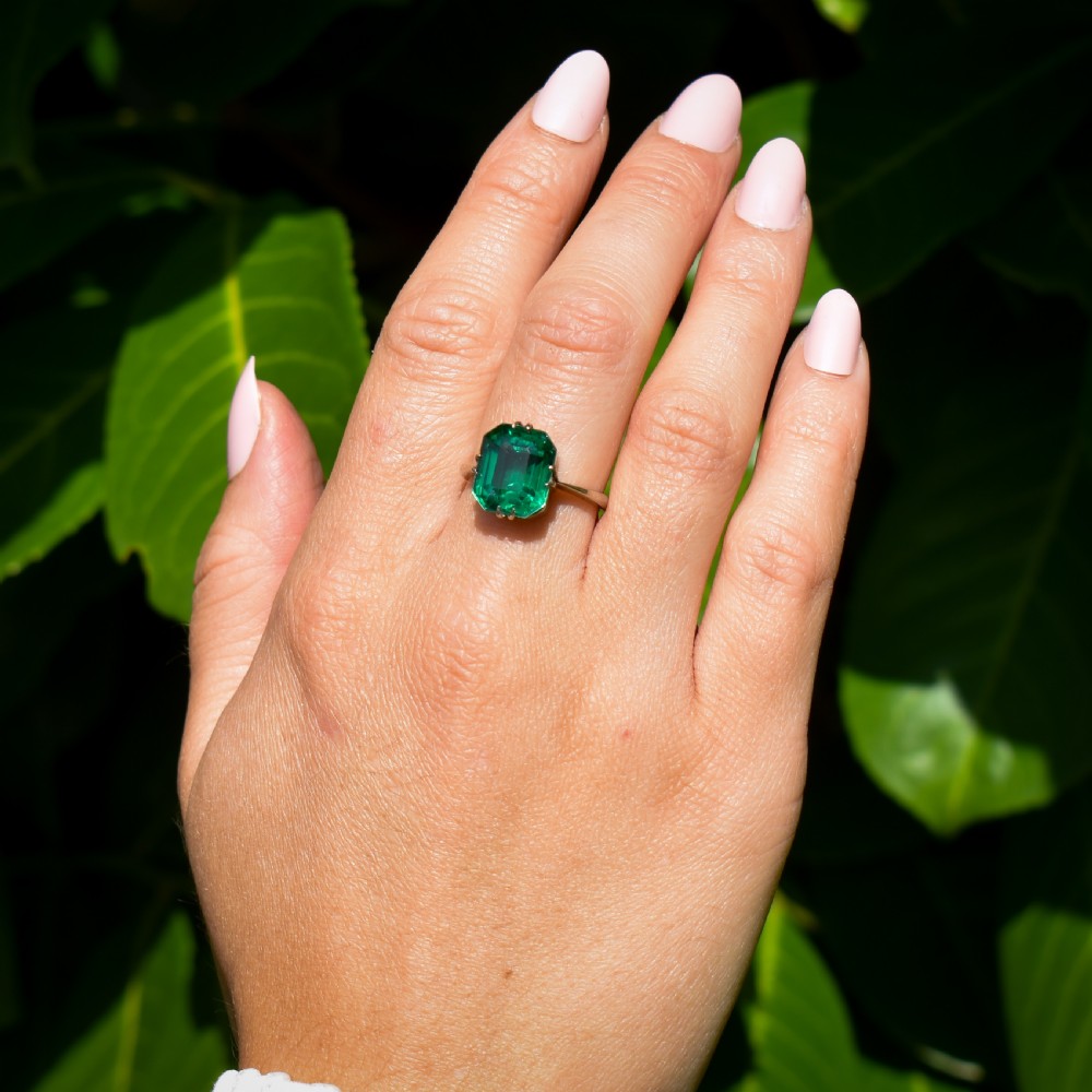 Art Deco Emerald Doublet Solitaire White Gold Ring View IV