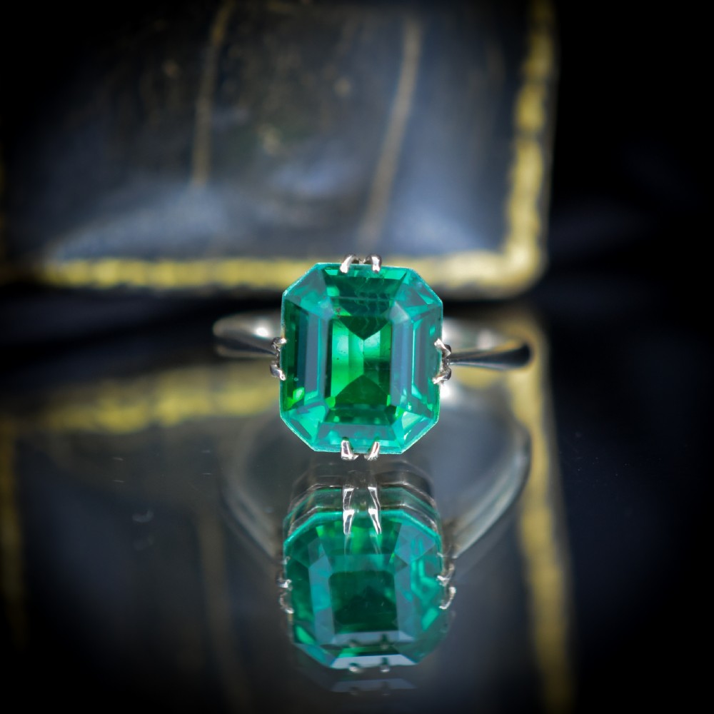 Art Deco Emerald Doublet Solitaire White Gold Ring View V