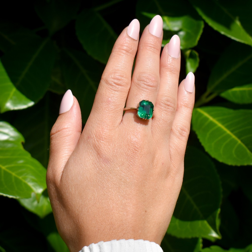 Art Deco Emerald Doublet Solitaire White Gold Ring View VI
