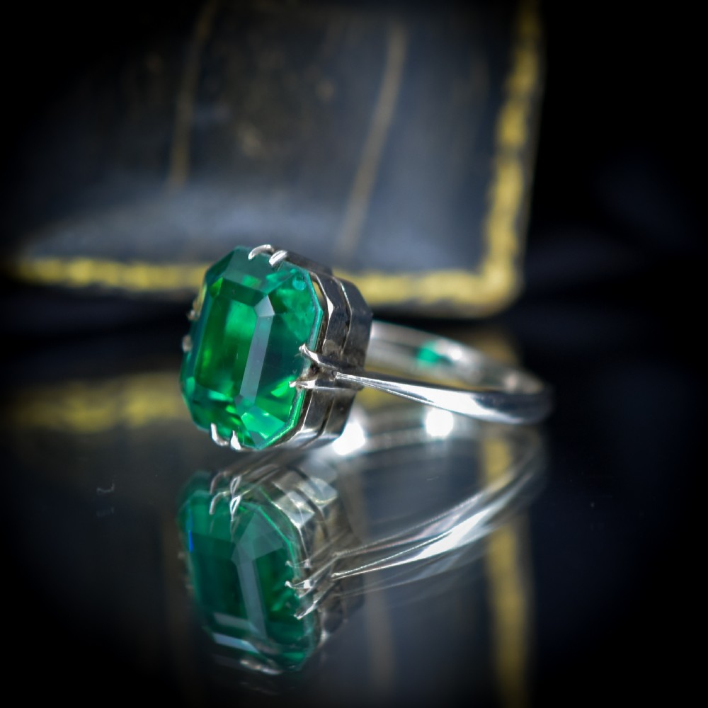 Art Deco Emerald Doublet Solitaire White Gold Ring View VII