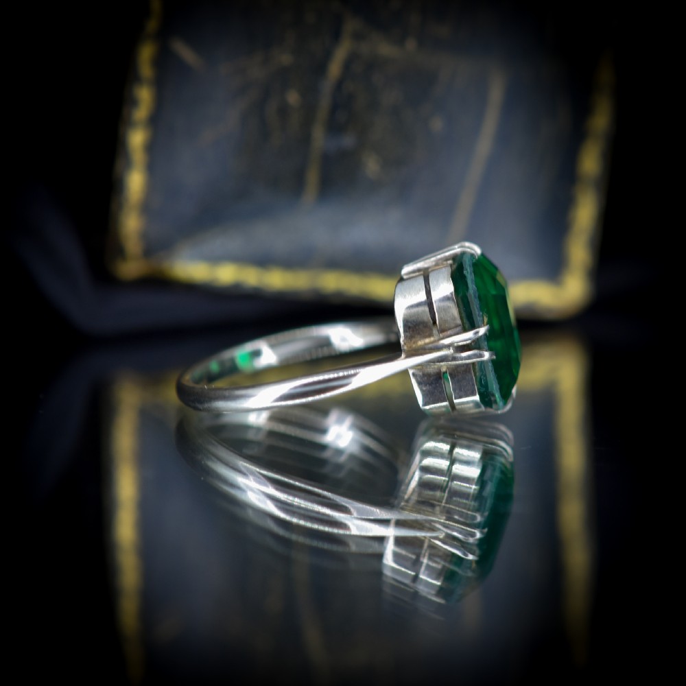 Art Deco Emerald Doublet Solitaire White Gold Ring View VIII