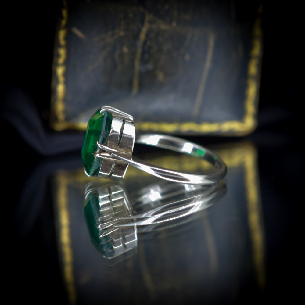 Art Deco Emerald Doublet Solitaire White Gold Ring View IX