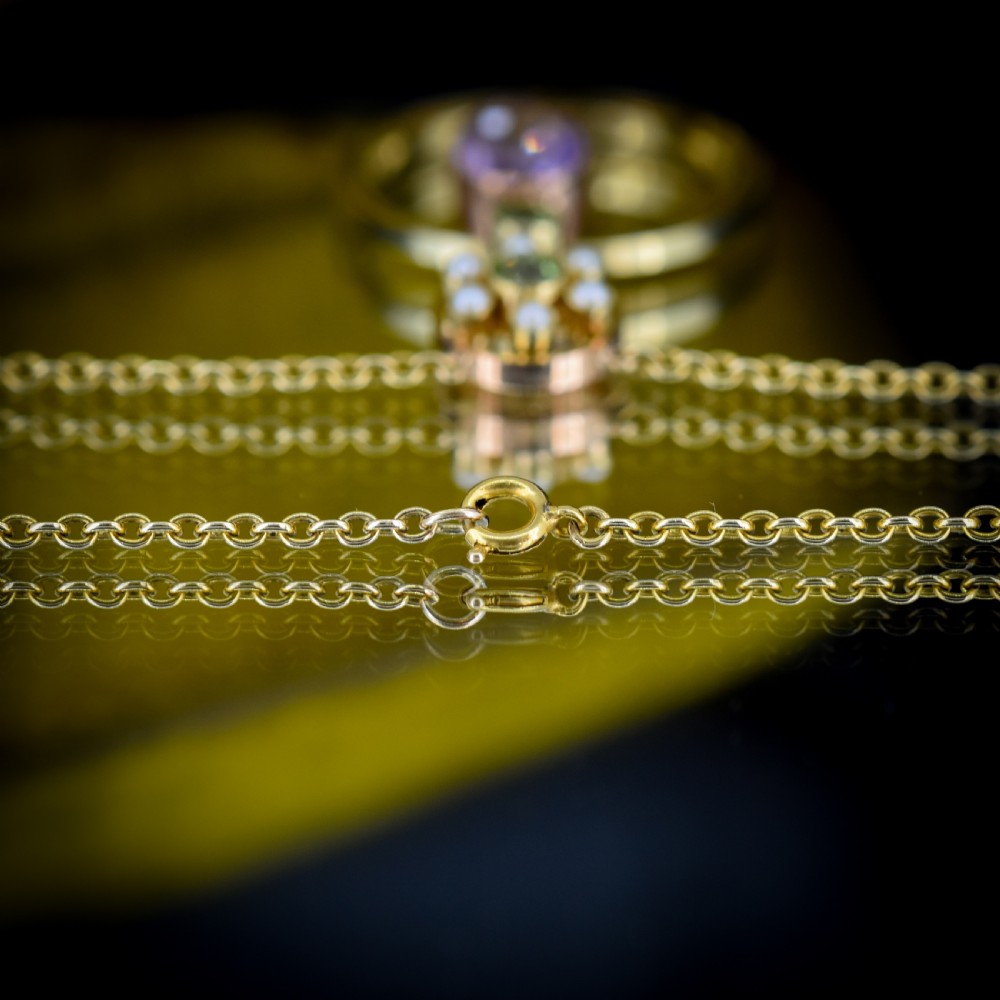 Antique Amethyst Peridot Pearl 15ct Gold Pendant and Chain Necklace | Suffragette View VII
