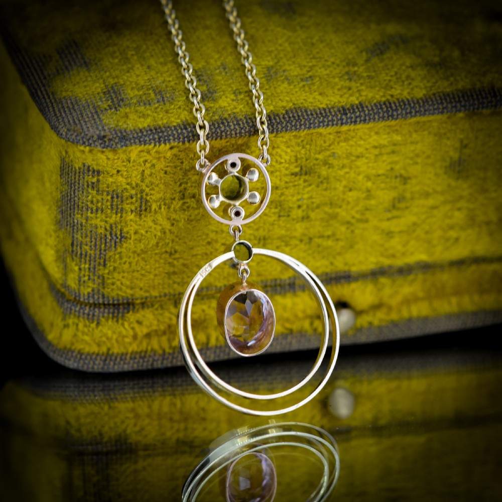 Antique Amethyst Peridot Pearl 15ct Gold Pendant and Chain Necklace | Suffragette View VIII