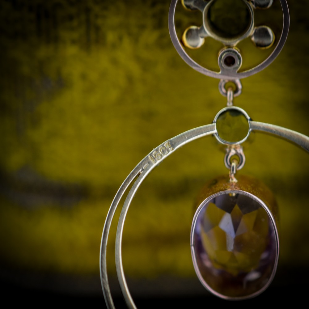 Antique Amethyst Peridot Pearl 15ct Gold Pendant and Chain Necklace | Suffragette View IX