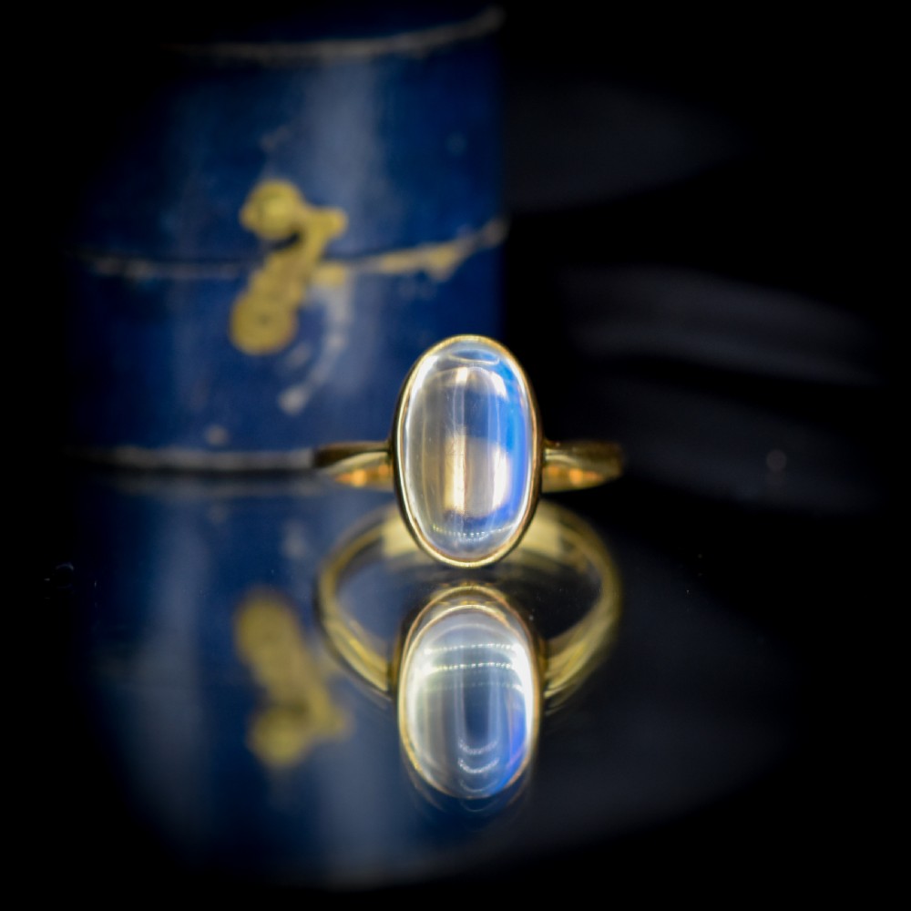 Antique Blue Moonstone Oval 18ct Yellow Gold Bezel Ring View VI
