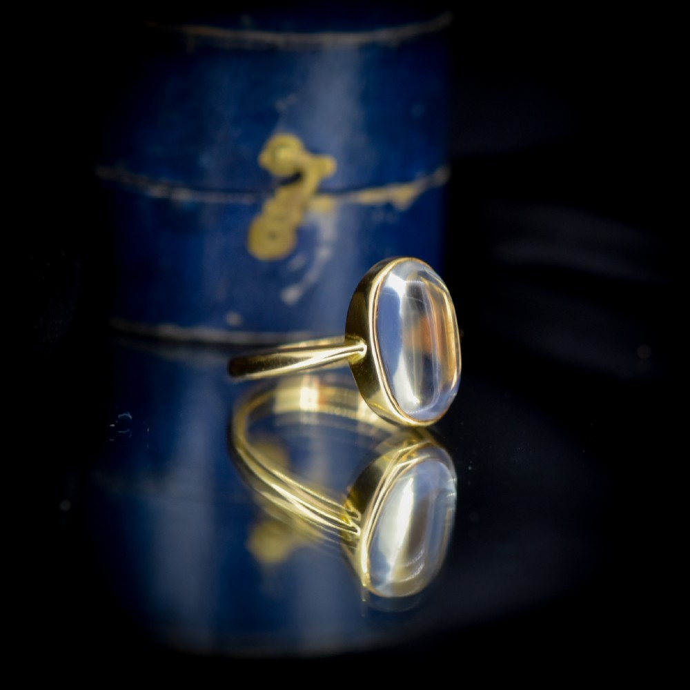 Antique Blue Moonstone Oval 18ct Yellow Gold Bezel Ring View VII