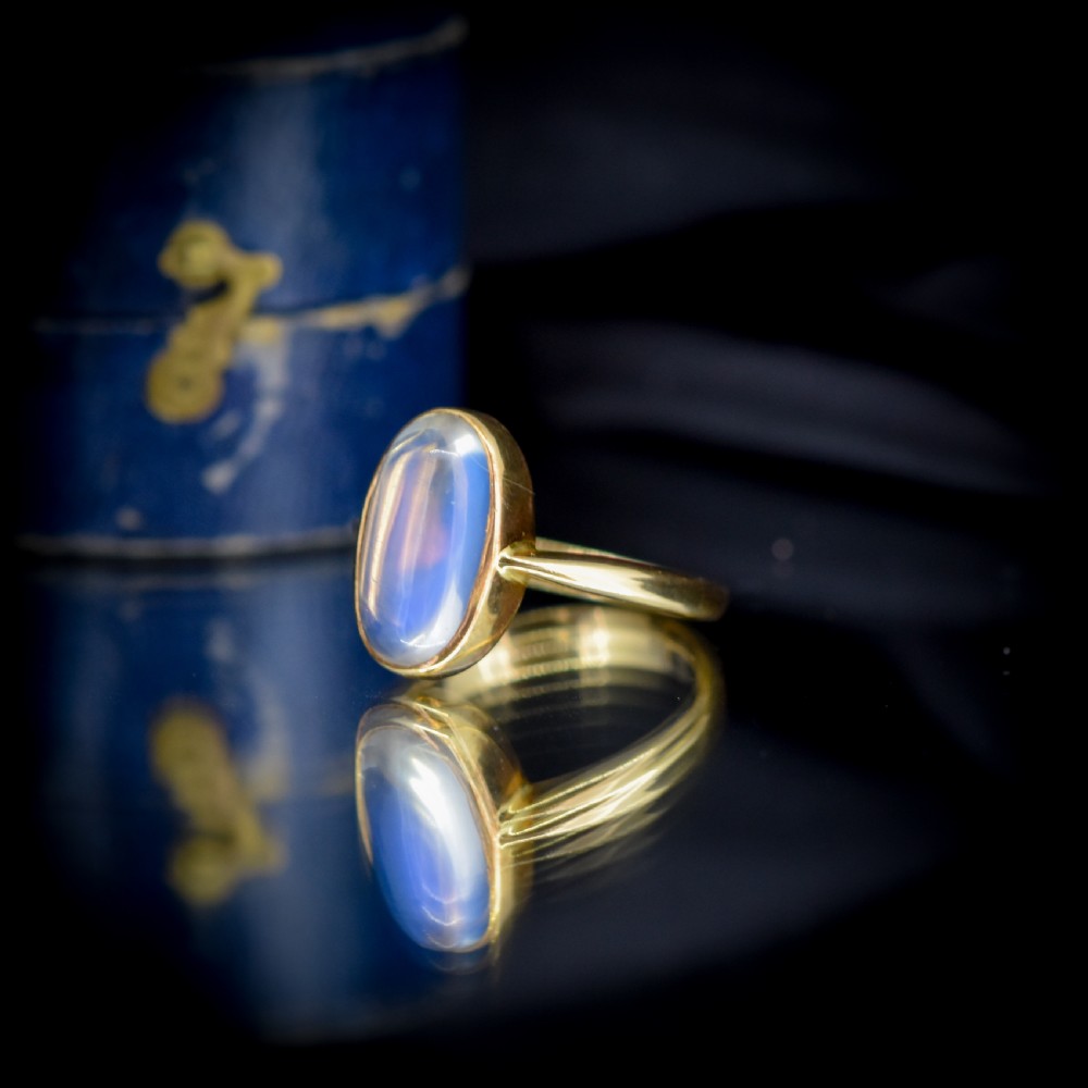 Antique Blue Moonstone Oval 18ct Yellow Gold Bezel Ring View VIII
