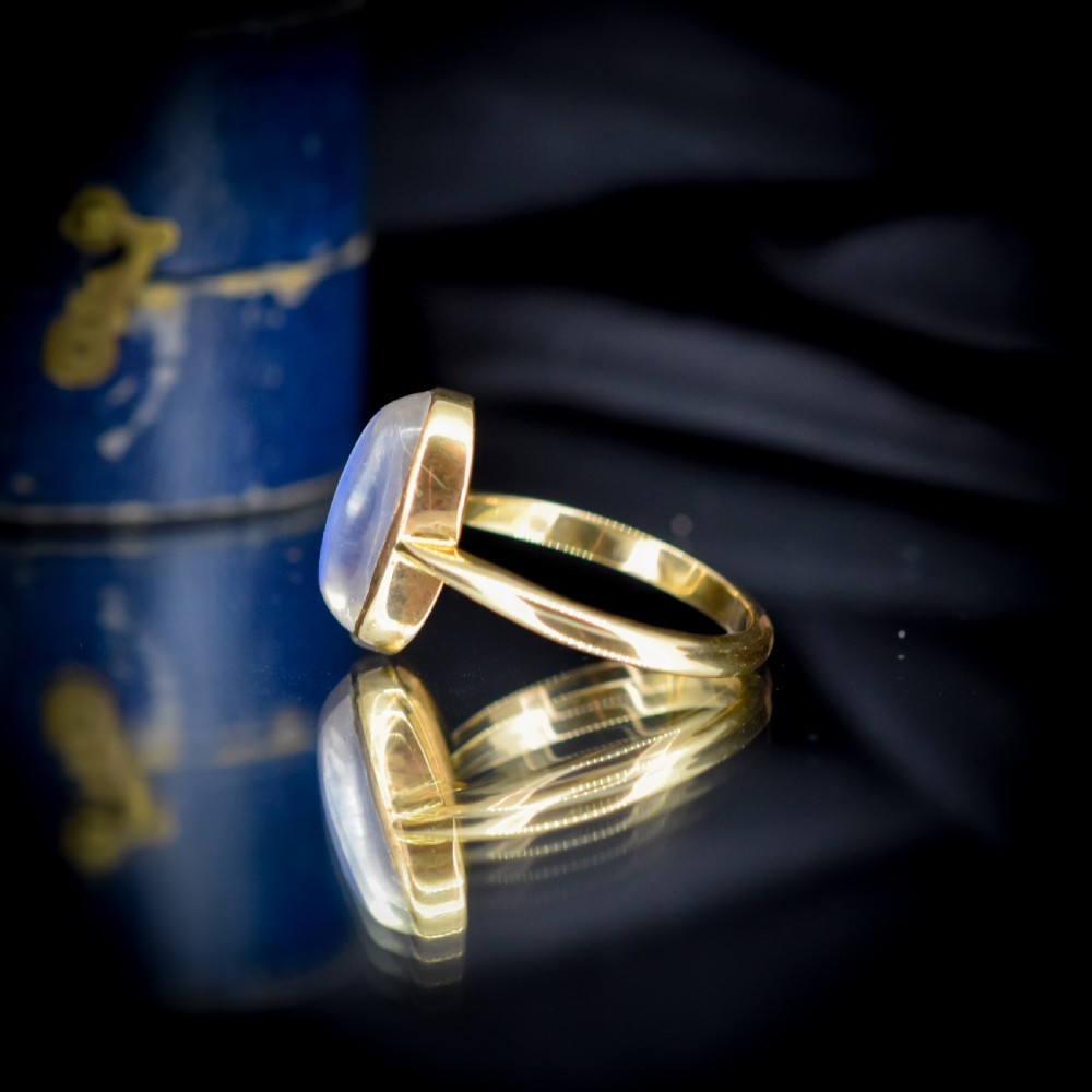 Antique Blue Moonstone Oval 18ct Yellow Gold Bezel Ring View IX