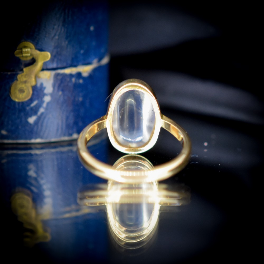 Antique Blue Moonstone Oval 18ct Yellow Gold Bezel Ring View X