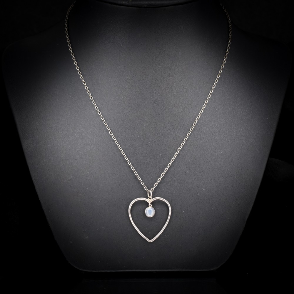 Antique Heart Moonstone Silver Drop Pendant Necklace