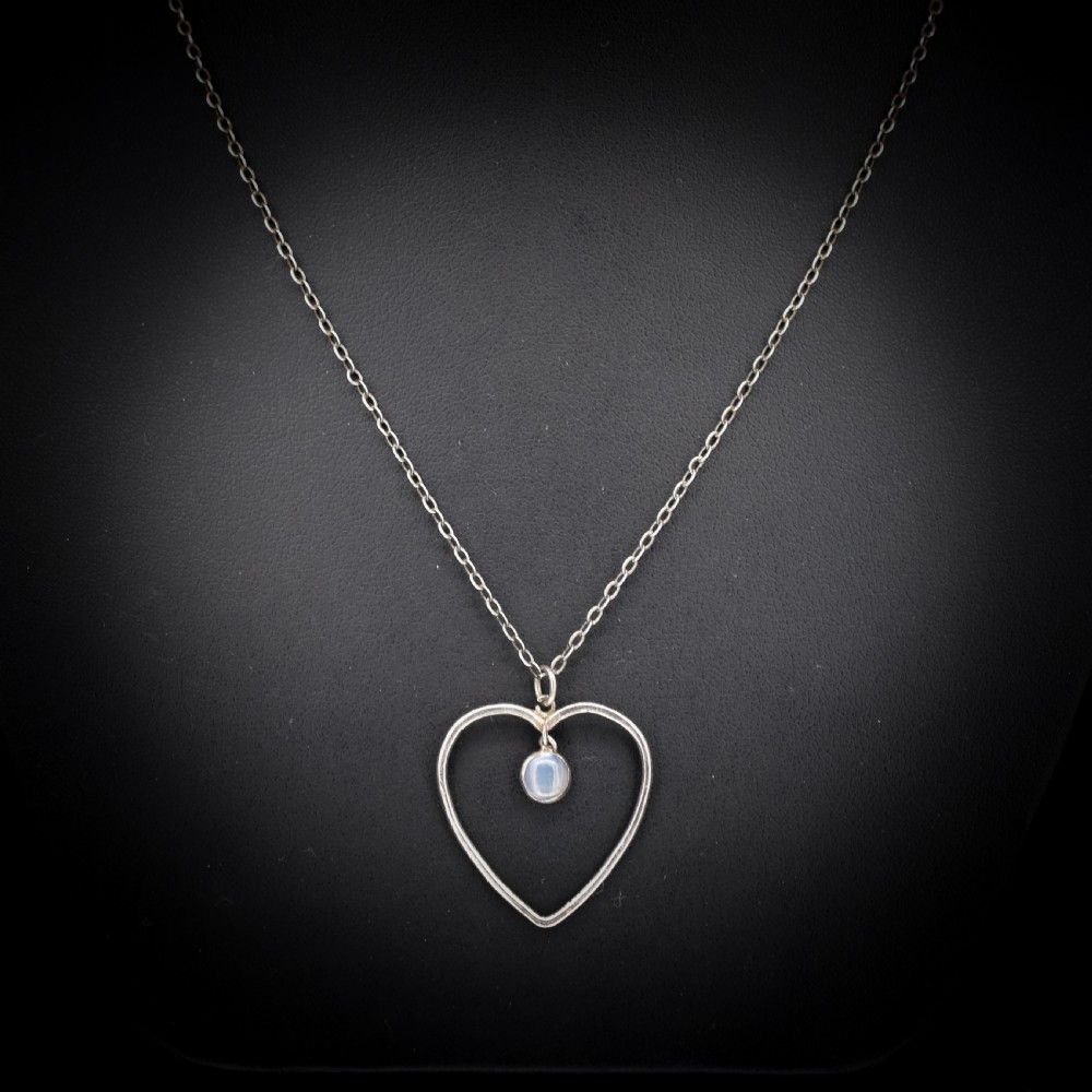Antique Heart Moonstone Silver Drop Pendant Necklace View II