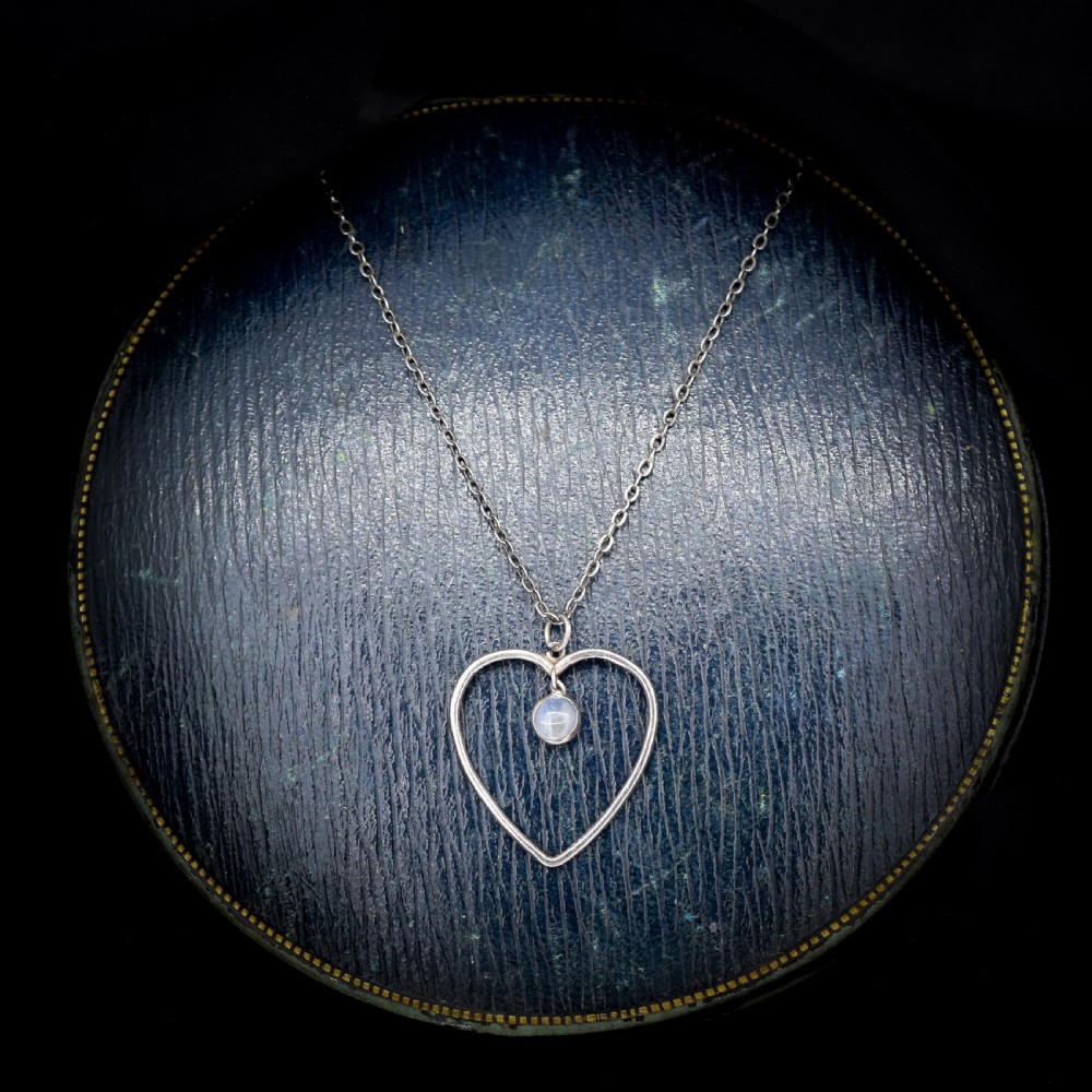 Antique Heart Moonstone Silver Drop Pendant Necklace View III