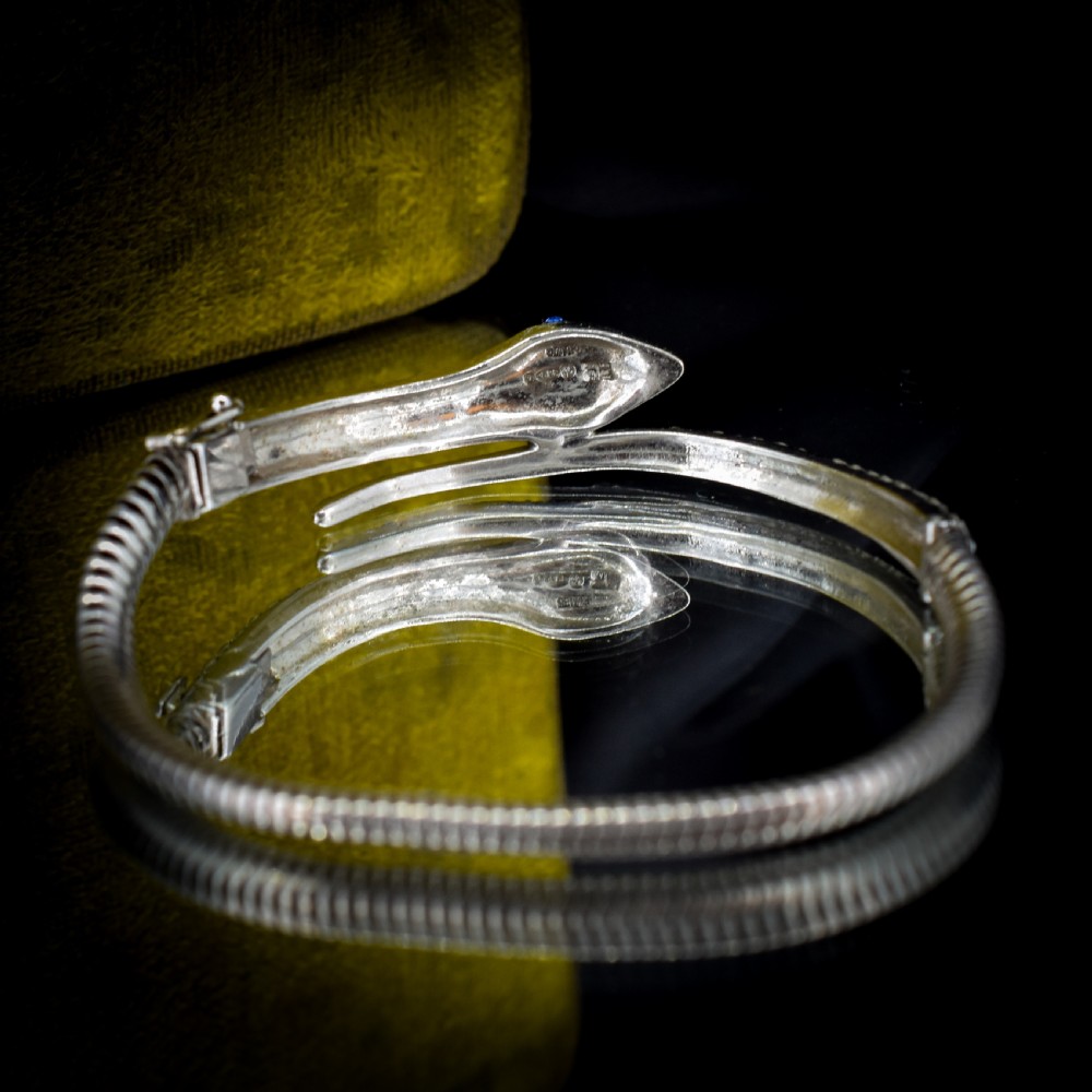 Vintage Marcasite Snake Serpent Sterling Silver Bangle Bracelet View VI
