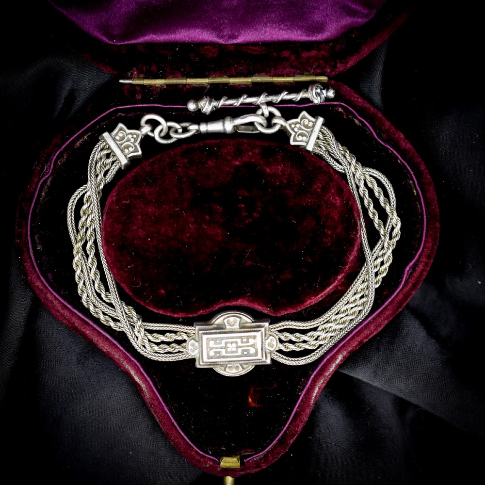 Antique Silver Multi-Strand Albertina Albert Chain Bracelet | 8.5