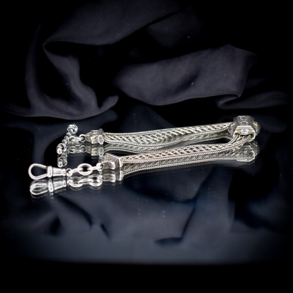 Antique Silver Multi-Strand Albertina Albert Chain Bracelet | 8.5