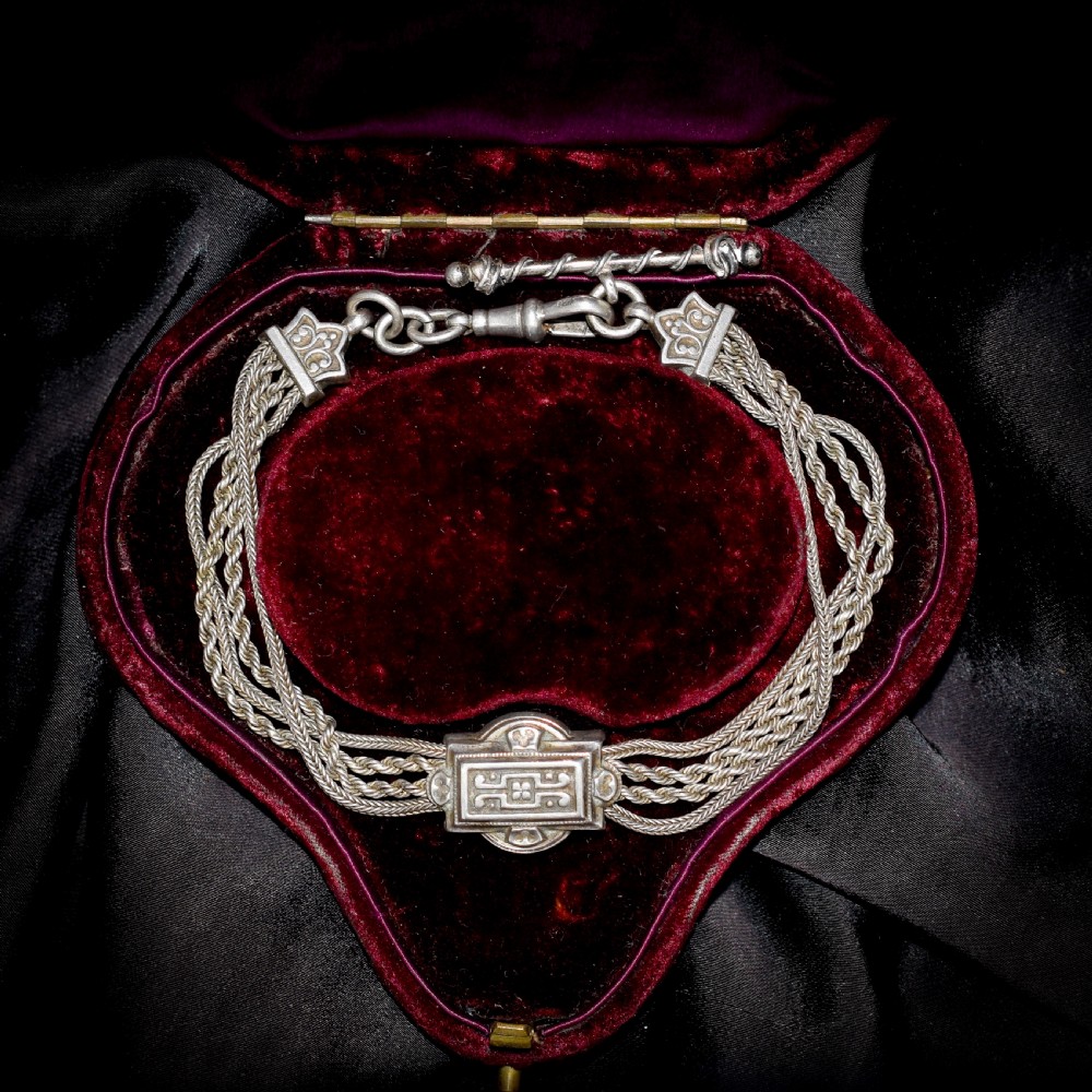 Antique Silver Multi-Strand Albertina Albert Chain Bracelet | 8.5