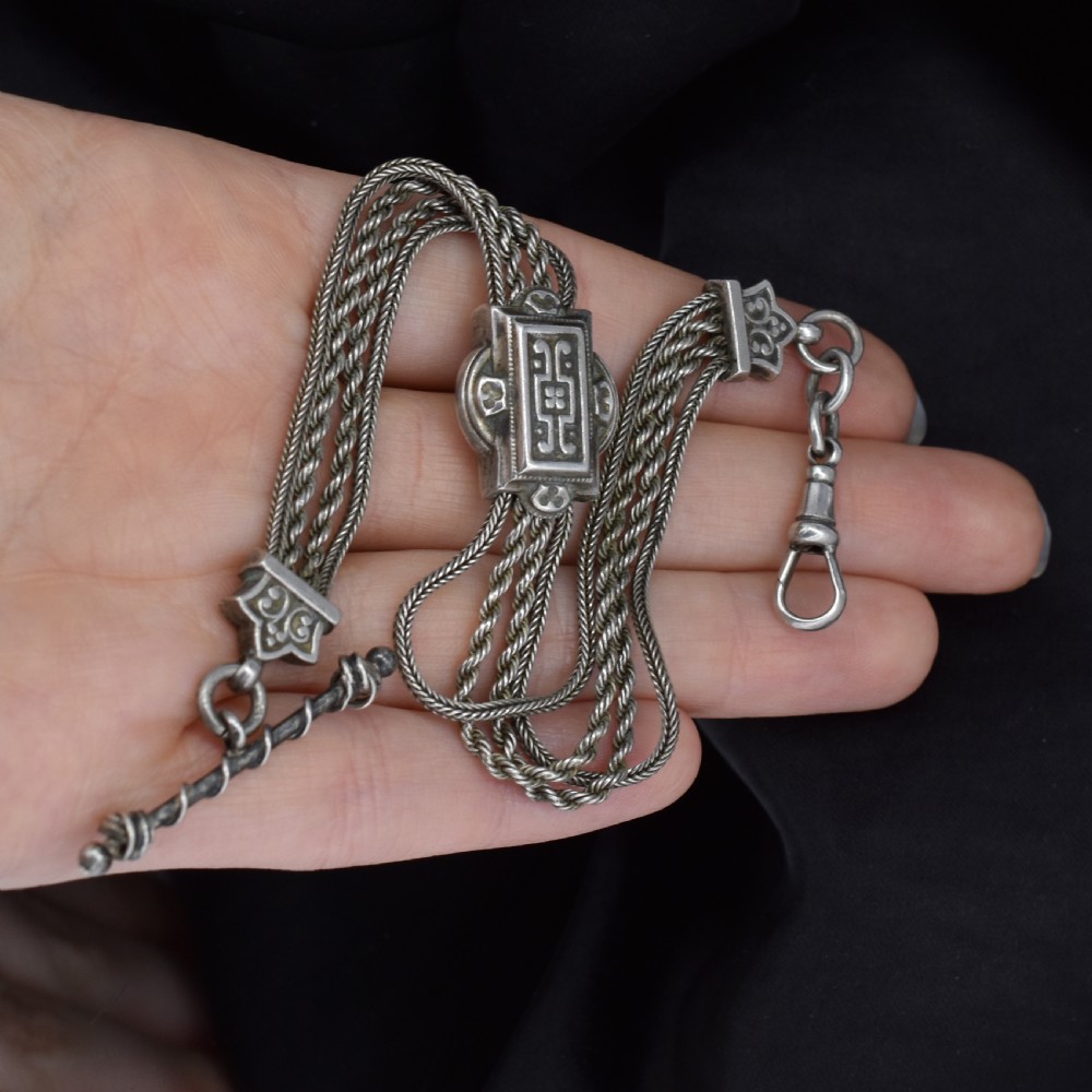 Antique Silver Multi-Strand Albertina Albert Chain Bracelet | 8.5