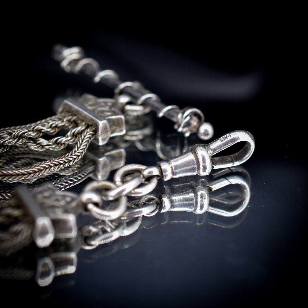 Antique Silver Multi-Strand Albertina Albert Chain Bracelet | 8.5