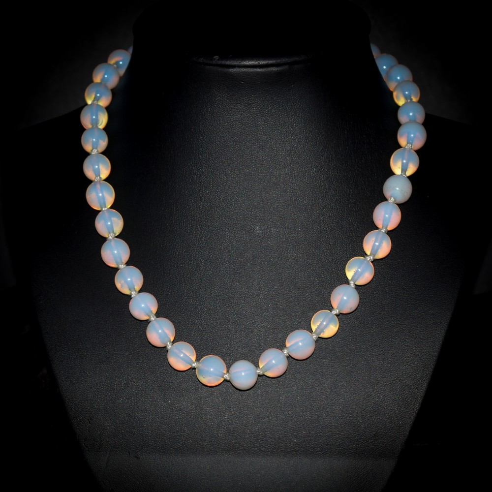 Vintage Opaline 9ct Gold Beaded Necklace Art Deco 17.5